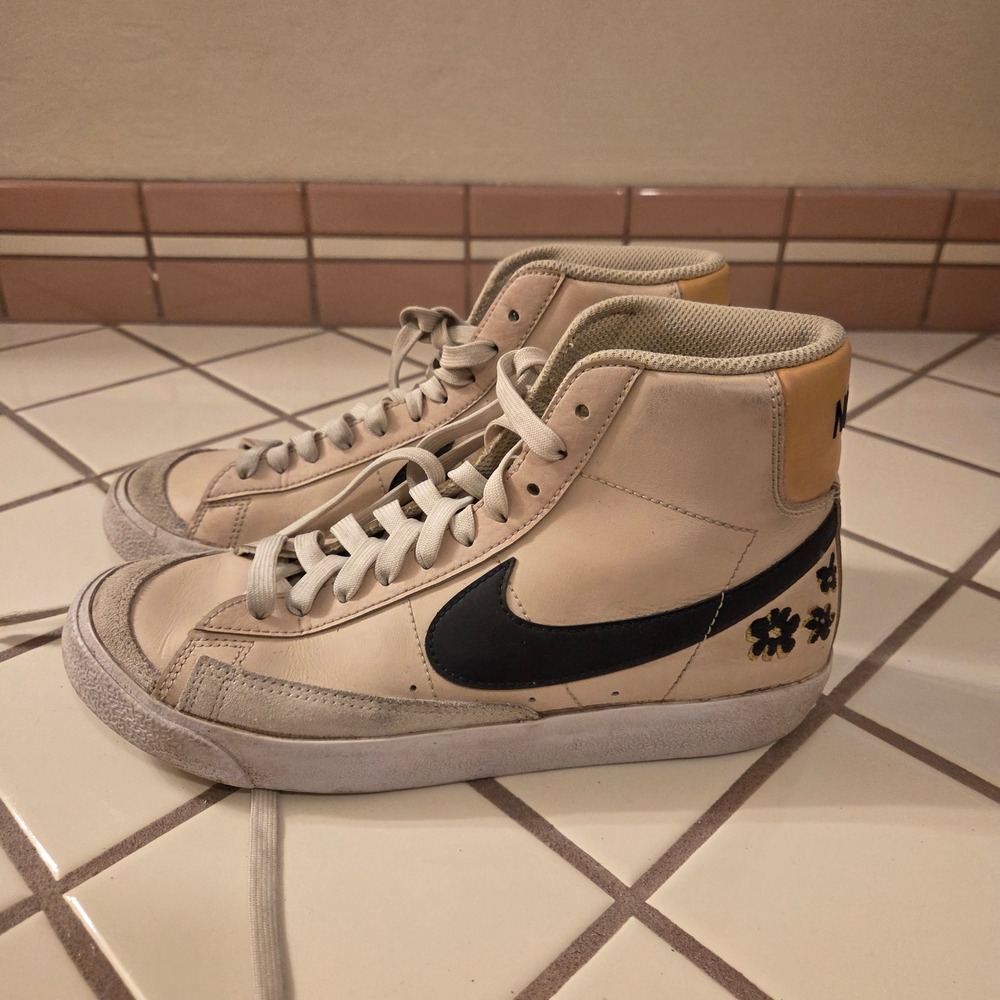 Nike Blazer Mid 77 GS Floral Cream Tan Black High Top Sneakers 5.5Y Youth